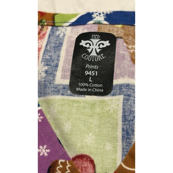 Med Couture Christmas Holiday Winter Women L Scrub Top 100% Cotton RN 64794 - Picture 7 of 9